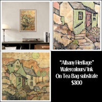 a watercolor painting of a house with a house in the background