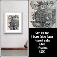 sleeping owl ink on brisbane paper framed under $100